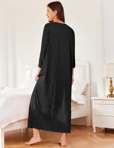 Ekouaer Zipper Robes for Women Ribbed Knit Bathrobe Lightweight Full Length Loungewear with Pockets S-3XL3