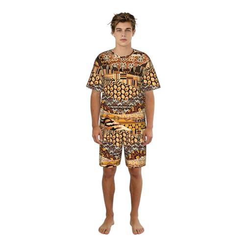 Pijama suave de hombre con estampado de retazos africanos y acabados reforzados en bolsillos