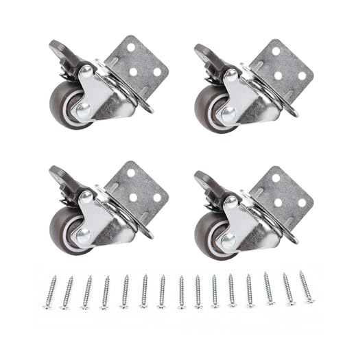 JCAKES 4 ruote girevoli per mobili, con freno, ruote in gomma silenziose, piastra di montaggio a L, adatta per mobili, supporto per fiori, presepi, scaffali, utensili fai da te (forma a L)