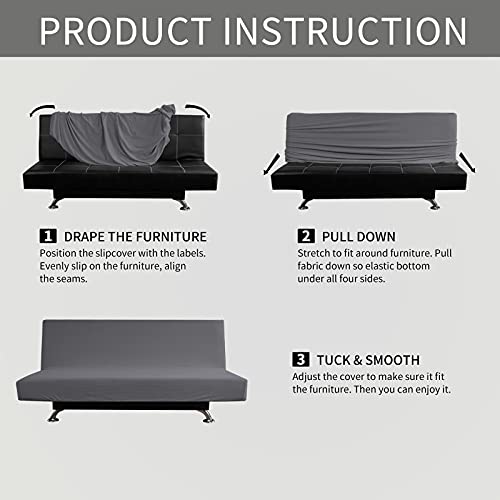 Image of Easy-Going Stretch Medium Futon Slipcover Armless Futon Cover Grey | Sofa Bed Furniture Protector Without Armrests with Elastic Bottom for Kids, Soft Jacquard Machine Washable