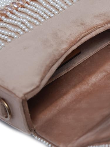 Image of THE TAN CLAN Kiara Beige Flap Over Bag Clutches for women Purses Luxury Evening Handbags for ladies with Handle