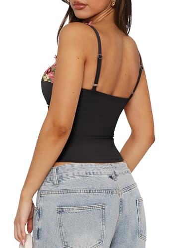 PINKMSTYLE Womens Sexy Floral Bustier Corset Tops Spaghetti Strap Tank Tops Y2K Going Out Tops3