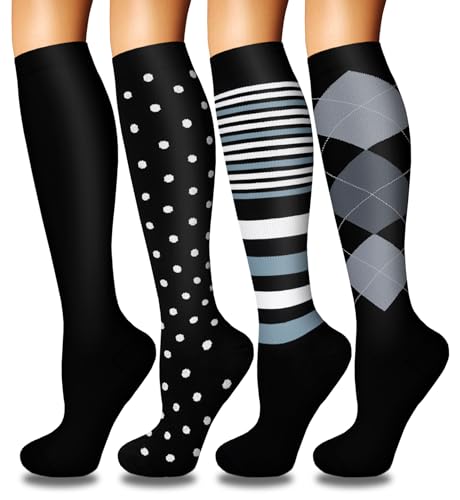 Image of Iseasoo 4 Pairs Compression Socks for Women Circulation-Best Support for Nurses,Running,Athletic,Travel