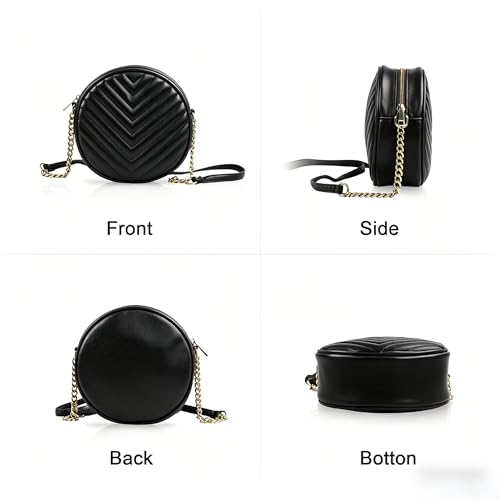 Image of Round Crossbody Bag for Women,PU Leather Shoulder Bag with Metal Chain Strap, Cellphone Purses with Zipper