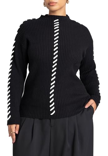ELOQUII Women's Plus Size Stitch Detail Sweater