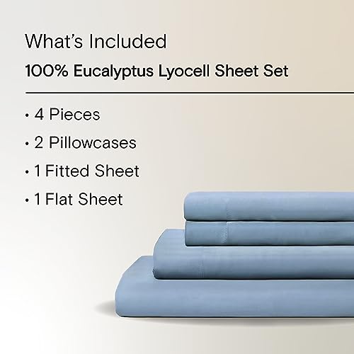 Sijo AiryWeight Tencel Sheet Set, 100% Lyocell Derived from Eucalyptus, Buttery Soft, Architectural Digest 2022 Best Cooling Sheets Winner - 4pc - 2 Pillowcases 1 Fitted 1 Top (Sky, Full)