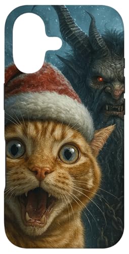 Carcasa para iPhone 17 Divertido Krampus Cat Selfie Navidad Terror Meme