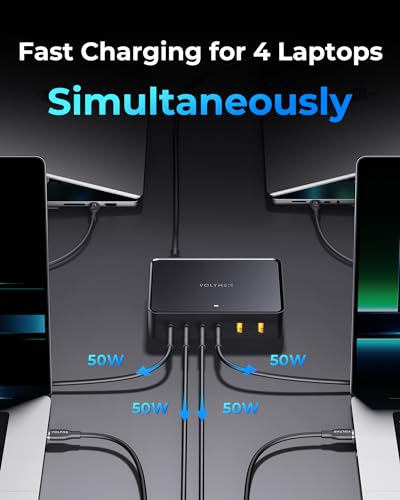 VOLTME 240W 6-Ports USB C Charger GaN PD140W Super Fast Charging Station & 4ft Cable & AC Cord for iPhone 15 14 Max iPad MacBook Pro Air Samsung Galaxy S24 Pixel Android Type-C Laptops