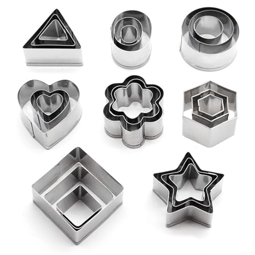 Plätzchen Ausstecher Mini, Kleine Keksausstecher aus Edelstahl, 24 Stck Geometrische Keks Ausstechformen Set, DIY Tools für Backen Fondant