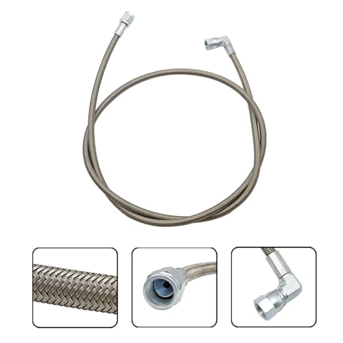 Image of SecosAutoparts Turbo Oil Feed Line 48 inch Steel Braided 4AN 90 Degree Straight Hose End Pressure Stainless Remote 4 AN 551867