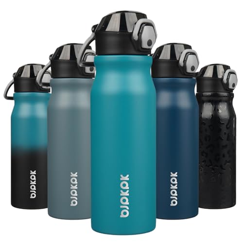 Image of BJPKPK 25 oz Insulated Water Bottle, Straw, Handle, Stainless Steel Flask | Leak Proof Locking Lid, Thermal, Double Wall Vacuum, Keeps Hot /Cold, BPA Free, Dishwasher Safe, Travel & Sports, Laguna