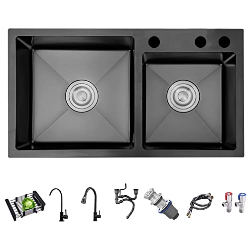 Ensemble Double Vasque en Acier Inoxydable Calibre 16 Noir À Encastrer 92 x 45 cm - 3