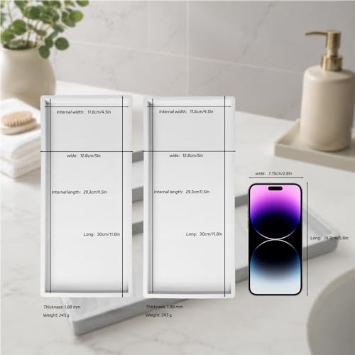 Image of BBK Bathroom Vanity Tray 11.8 in- 2 Pack(Large) Silicone Bathroom Tray for Counter, Perfume Key Trinket Ring Tray, Decor Soap Dispenser Countertop Tray for Kitchen Sink Organization(Faux Marble Look)