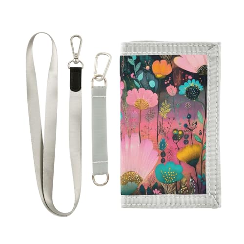 Aesthetic Florals Kids Wallet for Boys Girls Youth, Compact Fabric 4.9×2.9 in