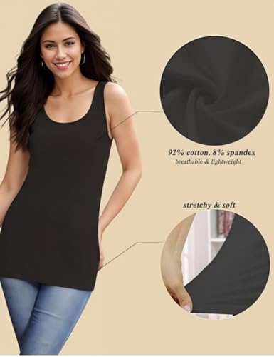 Image of H HIAMIGOS Womens 3 Packs Long Tank Tops Stretchy Cotton Sleeveless Camisole Undershirts Layering Workout Yoga Camis
