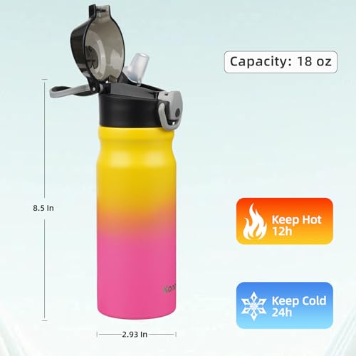Image of Konokyo 18 oz Insulated Stainless Steel Sports Water Bottle with Straw Lid