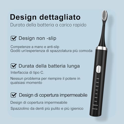 Yeebyars Electric Toothbrush Spazzolino Elettrico Sonico Pasta da dentisti per adulti e bambini, tocca sottomano elettrico ultrasuono con 4 teste da sfregamento, pasta da dentisti portatile con