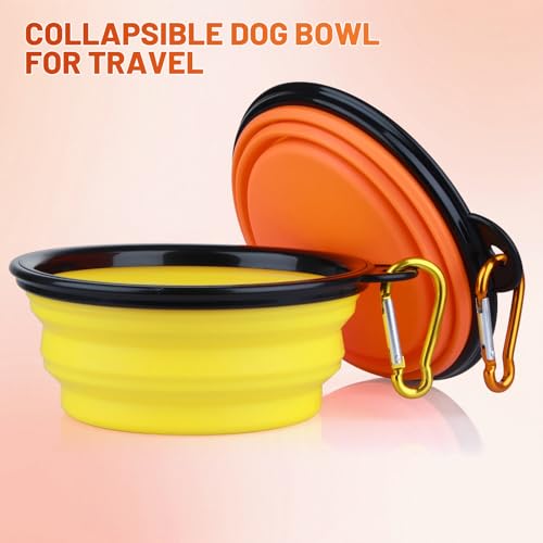 Image of SLSON Plastic Dog Bowl Pet Collapsible Bowls,2 Pack Collapsible Dog Water Bowls,Portable Pet Feeding Watering Dish For Walking Parking Traveling With 2 Carabiners (Small,Orange+Yellow)