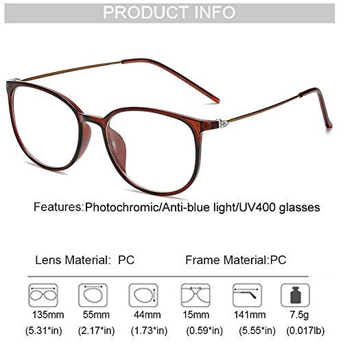 XINGYU Donna Uomo Occhiali da Sole fotocromatici Occhiali da Sole a Luce Blu per Esterni Filtro antiriflesso Filtro UV Retro Computer Leggero Rotondo S