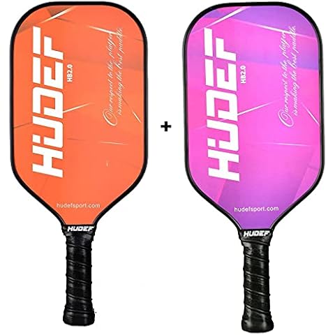 HUDEF HB 2.0 Orange+Purple Pickleball Paddles, Lightweight Graphite Carbon Fiber Face Racquet Rackets Elongated Racket,Honeycomb Core,Cushion Comfort Grip USAPA Approved Cover