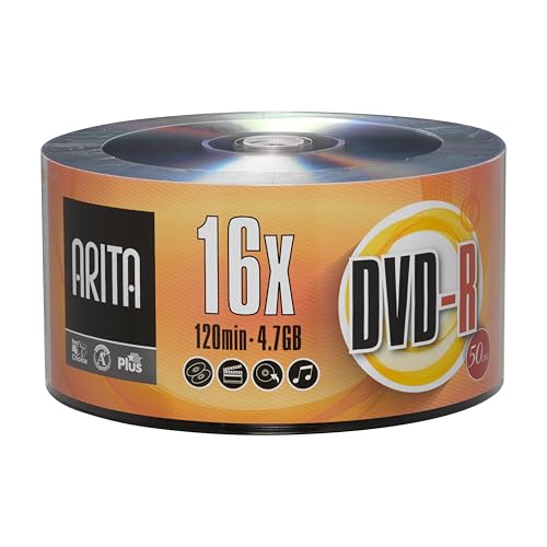 Image of 50 Pack Arita DVD-R 16X 4.7GB /120Min Branded Logo Top Write Once Blank Media Record Disc
