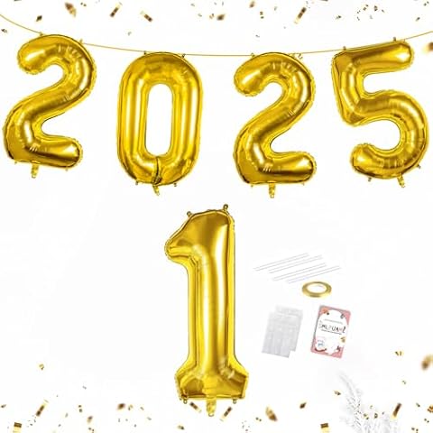 Smlpuame 40 Inch 2025 Balloons Gold, Huge Foil Number 1 Balloons for 1st Anniversary Celebration Party Supplies Class of 2025 Senior 2025 Graduation Decorations Cover