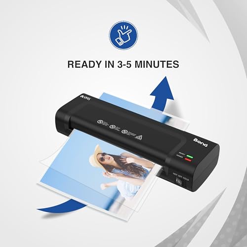 Image of VMS Bond A4 Hot Laminator Machine, High Speed | Quick Heat-Up | 230mm /min Speed | 140-250 Mic Support | Anti-Jam | LED Ready Light