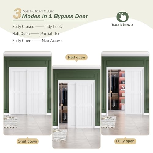 Image of FREDBECK White Sliding Closet Door 60x80(Double 31inch),Bypass Door H Frame