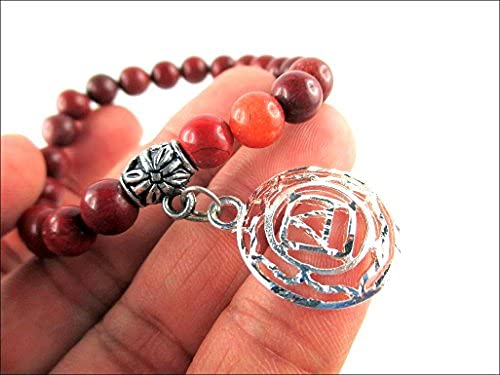 Hijet Beautiful Root Chakra Charm Red Jasper Round Bead Stretch Bracelet 8" Long Balancing Positive Energy Harmony Luck Yoga Meditation Natural Genuine Authentic Fashion Style #TOP4