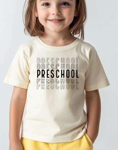 hrcfbk Repeating Preschool Toddler Baby Boys Girls Back to School Shirt First Day of Preschool T-Shirt (Beige Repeating Preschool,5-6T) — view 4