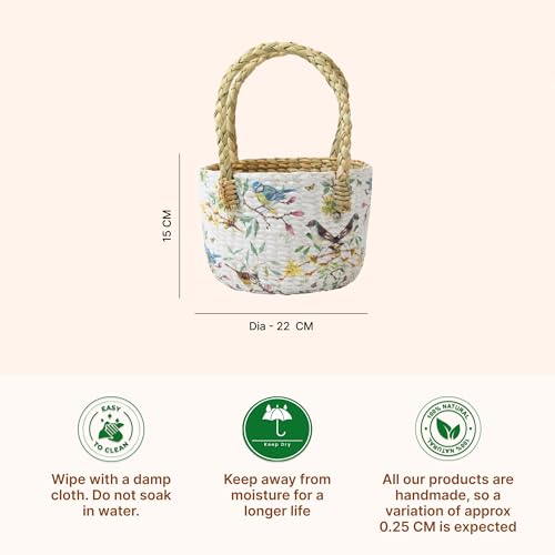 Image of Habere India-All the Cultures Fabricating India Gift Hamper Baskets | Cane Round Hamper | Fruit Baskets | Organiser Basket | Baby Basket for Clothes (Design22: L22 x W22 x H15 cm)