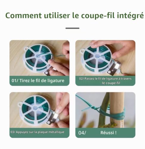 Attaches de Jardin pour Plantes, Bobines Fil de Attache, Liens de Jardinage pour Ligatures, Fil Jardinage Vert, Rouleau de Lien Plastique Armé, Lien Attache Plante pour Fixer les Branches, 20 Mètres – vue 3