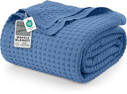 Image of Utopia Bedding 100% Cotton Waffle Weave Blanket Queen Size for Bed - Lightweight, Breathable Summer Blankets Soft and Cozy, Gifts for Women Home Room Decor (Wedgewood, 90x90 Inch)