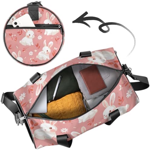 Rabbits Round Barrel Sports Fitness Bag, Pink Travel Luggage Bag, Reusable Handbag, Suitable For Men and Women4