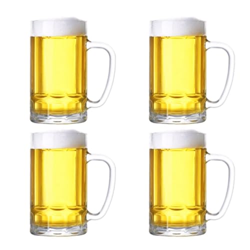 SUREK Exquisita taza de cristal de 410 ml con asa resistente al calor, taza de té, taza de cerveza, taza de jugo, vasos de café helado, taza de leche, vasos prácticos