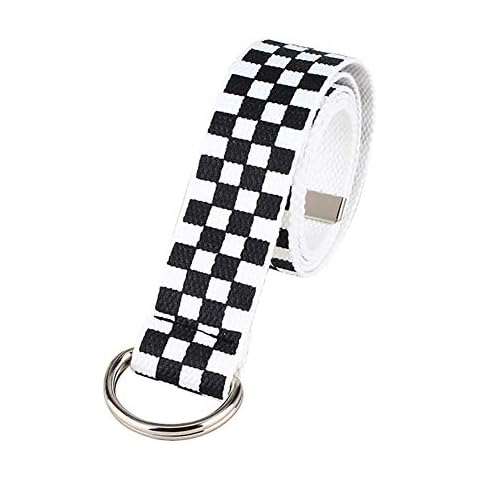 Softmusic Casual Men Women Checkerboard Canvas D Ring Belt Plaid Waist Strap Waistband Clothing Accessories Black Cover