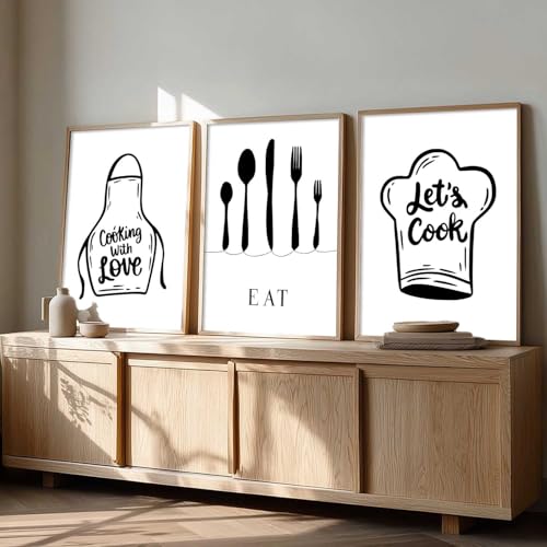 Image of HOTHOUSE Kitchen Wall Artposter With Frame For Living Room Bed Room Hotel Wall Decor Digital Reprint engineered wood Set of 3 (19X25 inch)