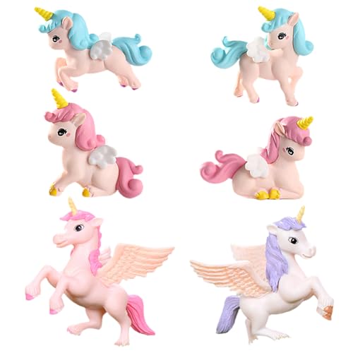 6 Piezas Minifiguras De Unicornio,Decoración De Tartas De Cumpleaños Unicornio,Adornos Tartas Cumpleaños Infantil,Figuras De Cupcakes De Unicornio para Niños Fiesta De Cumpleaños Baby Shower