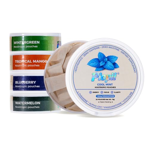 Plopii Focus Nootropic Pouches, 120mg Paraxanthine, Nicotine-Free, Caffeine-Free, Alpha GPC, Citicoline, L-Theanine, Ginseng, Vitamin B6 B12, 20 Pouches for Clean Energy and Focus