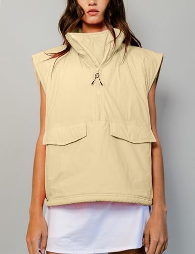 VAOYIU Womens Quilted Puffer Vest Stand Collar Half Zip Sleeveless Padded Jacket Hoodie Pullover Coat with Pockets4