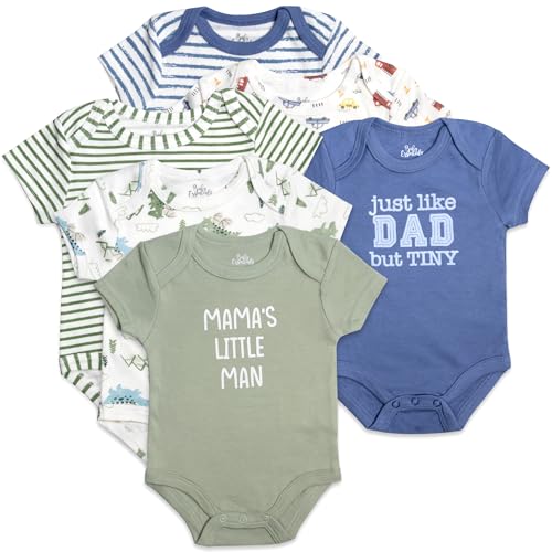 Image of Baby Essentials 6 Pack Bodysuit Set Baby Boy Mama’s Little Man Just Like Dad 6 Piece Newborn Outfit Set