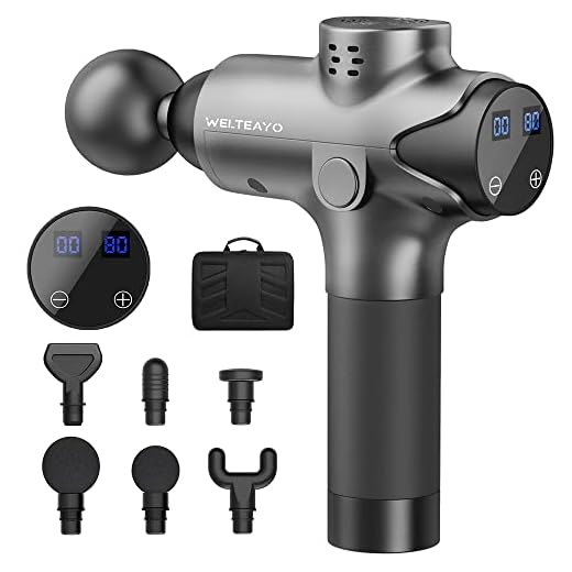 WELTEAYO Massagepistol för nacke axlar rygg massage pistol massageapparat elektrisk avkoppling 2 500 mAh med 6 massagehuvuden och 20 justerbara hastigheter vibrerande apparat muskel, grå