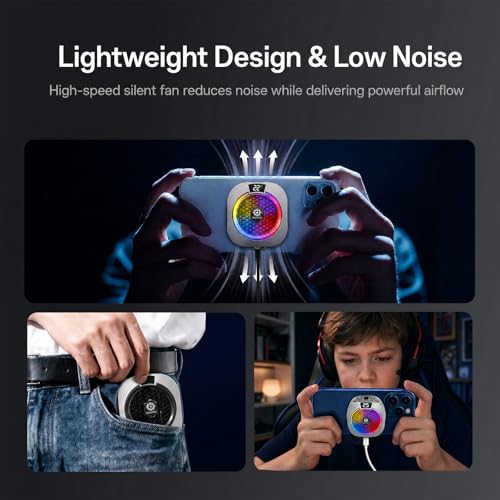 Image of MOBILIFE Phone Cooler for Gaming, 25W Magnetic Mobile Cooler for Phone with 5 Cooling Modes, Temprature & Power LCD Display,1 /4 inch Screw Hole, RGB Lights, Semiconductor Instant Cooler for Phones