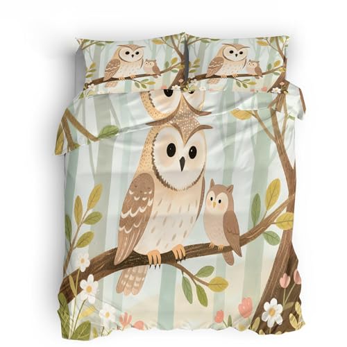 Ropa de Cama Estampada 150x200cm Búho De Dibujos Animados Ropa de Cama con Cremallera Protector Textil Reversible con Cremallera Oculta, Microfibra Transpirable, Uso Anual