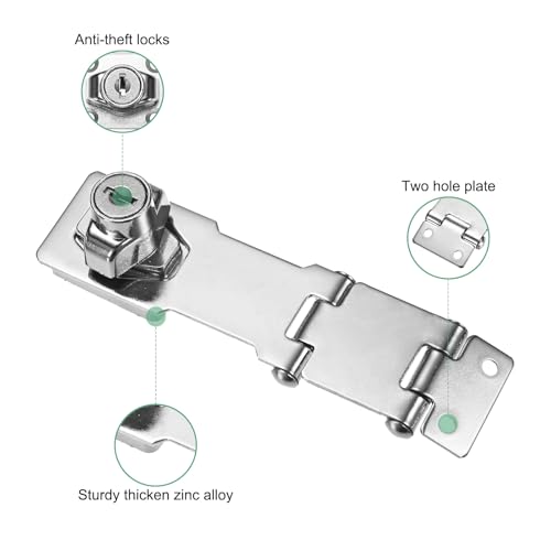 Image of M METERXITY Keyed Hasp Locks, 3.15 inch Zinc Alloy Twist Knob Keyed Locking Hasp Latch with Screws for Cabinet /Small Doors /Drawer /Closets, 90 /180 Degrees Safety Door Lock Latch with Key [Silver]