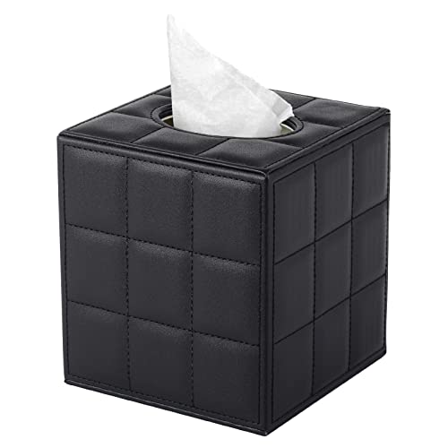 XNONE Juego de caja de pañuelos cuadrada, tapa de caja de pañuelos, caja de almacenamiento para servilletas, hogar, oficina, hotel, restaurante (línea de cuadrícula negra)