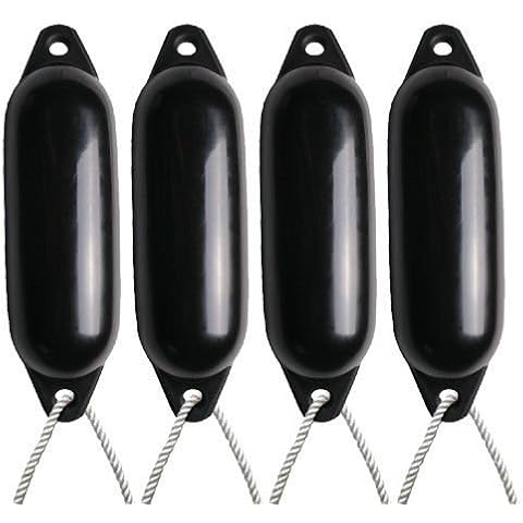 Majoni 4 Inflated Black Boat Fenders with Rope Cover