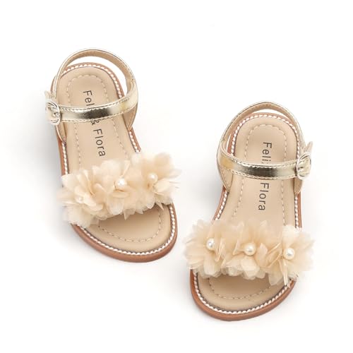 Image of Felix & Flora Toddler Girl Sandals - Little Girl Easter Dress Shoes Lightweight Open Toe Beach Holiday Flats