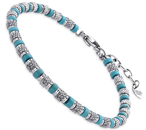 Dada Gioielli - Pulsera Hombre Personalizada Acero con Piedras Naturales; Elige Tu Piedra: Energía (Hematites), Foco (Howlita), Protección (Ágata), Creatividad (Lapislázuli), Turchese Aulita