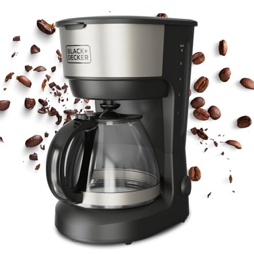 Black+Decker - Cafetera de Goteo BXCO600E | 600W | 6 Tazas | Jarra de Cristal Graduada | Filtro Permanente Extraíble | Placa Calefactora | Fácil Limpieza | Diseño Compacto